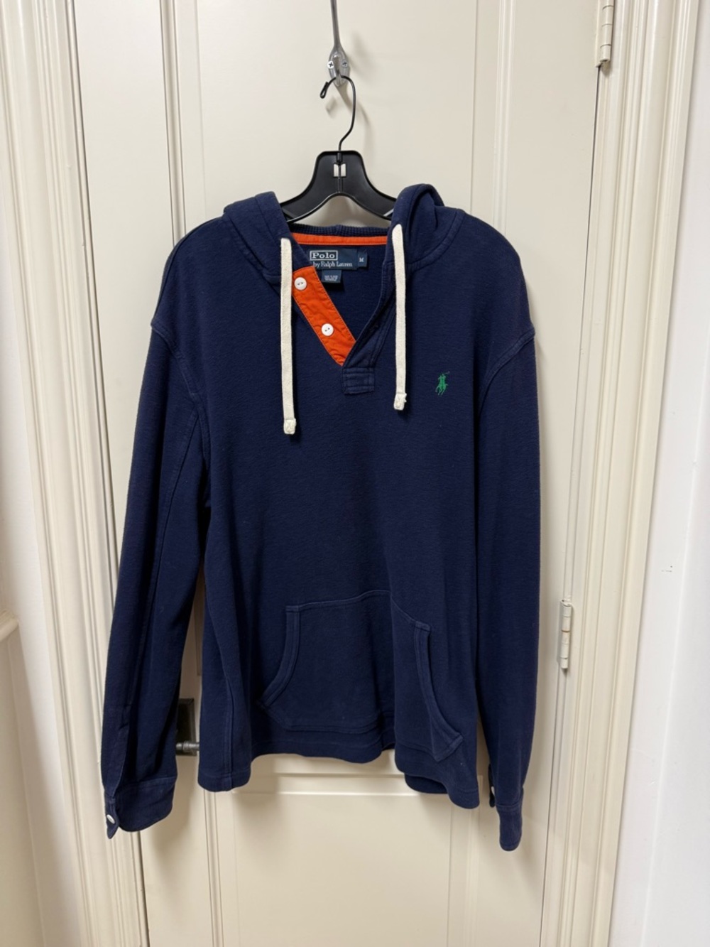 Ralph Lauren Navy Hoodie with Orange Trim - Medium